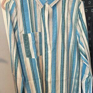 Ladies button  down shirt blue striped